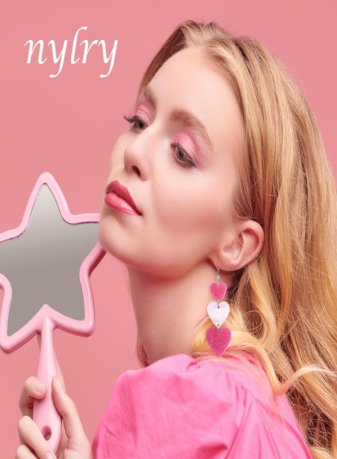 Nylry Valentines Earrings for Women Dangle Heart Earrings for Women Love Acrylic Earring Conversation Pink Red Heart Shaped Earring Valentine jewelry Accessories Valentines Day Gifts for Her-Pink - Image 2